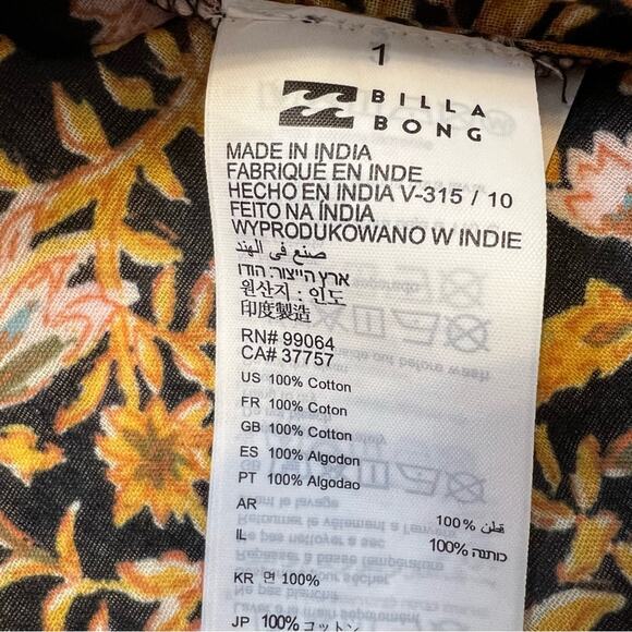 Billabong Womens Cotton Sun Fire Peasant Top Mixed Print Semi-Sheer Size M Boho - Picture 16 of 16